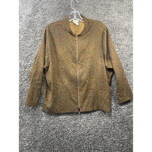 Vintage BonWorth Bomber Jacket Womens Large Brown Damask Y2K Streetwear Full Zip